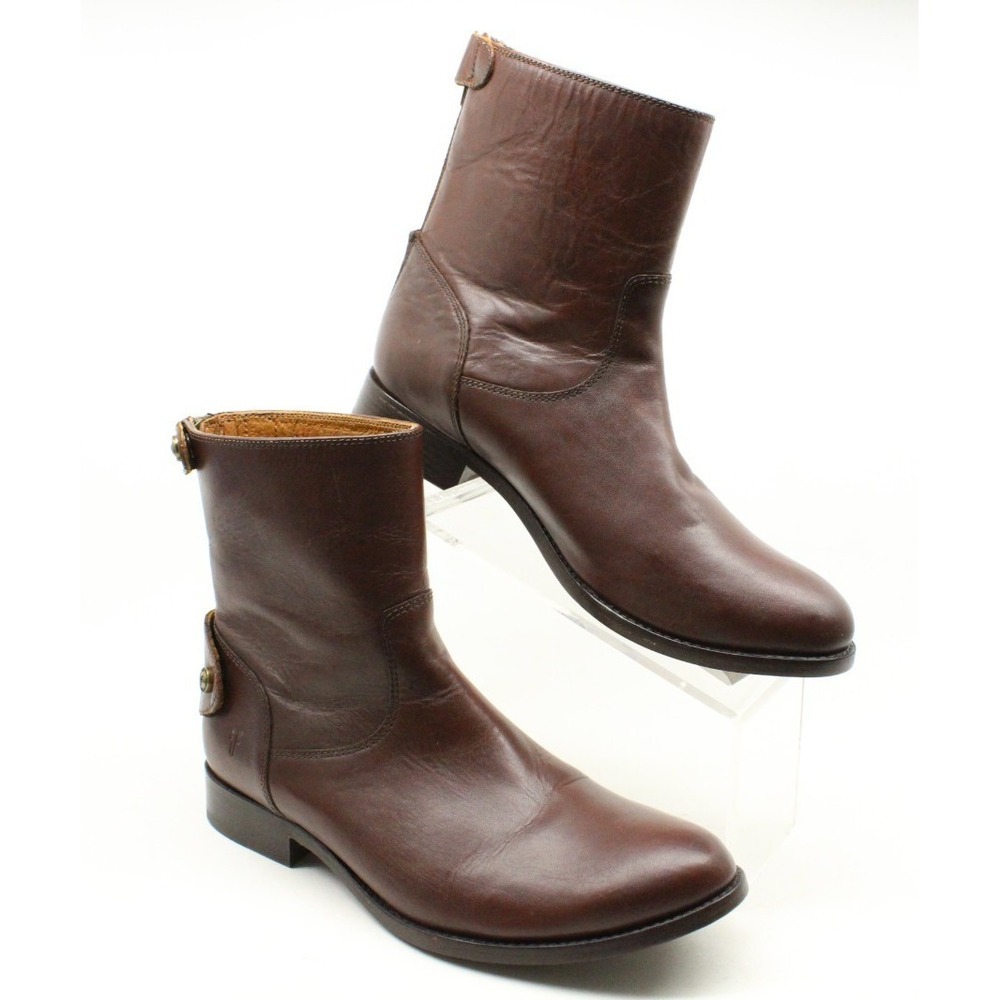 Frye Melissa Button Zip Short boot Size 8.5 US Redwood Brown Leather 3471449-RDD